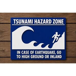 Tsunami Hazard Zone Road Sign Highway Travel Ocean Beach Safety Warning
